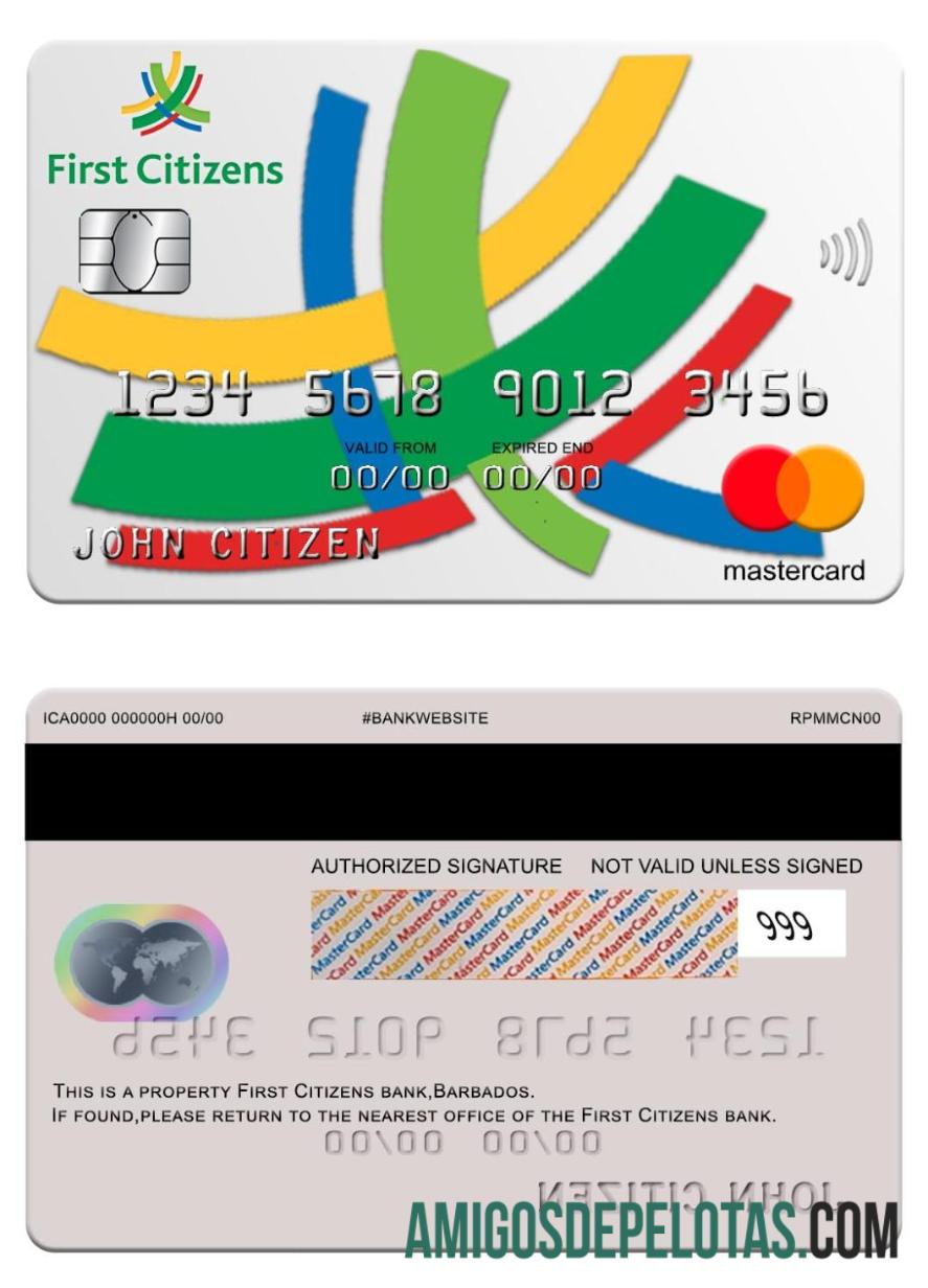 Mastercard do Banco First Citizens de Barbados exemplo real